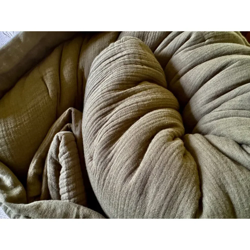 QUINCE Organic Airy Gauze Dream Quilt Set Olive FULL/QUEEN